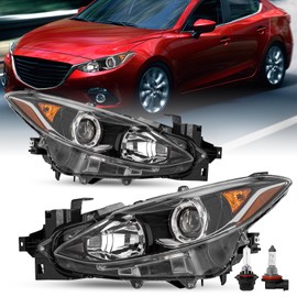 SOCKIR Projector Headlight Assembly Compatible with 2014-2016 Mazda 3 OE Style Headlamp Replacement Passenger and Driver Side, with High/Low Beam