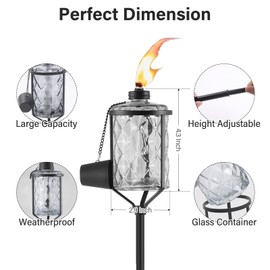 MQKIWAO 4 Pack Glass Torches, 13.5 oz Citronella Torches for Outside, Citronella Torches with 3-Prong Grounded Stake, Landscape Lanterns Torches for Garden, Patio, Party Decor (Gray)