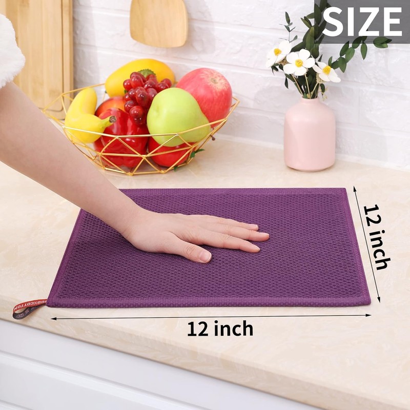 LEIAOLY 100% Cotton Waffle Weave Kitchen Dish Cloths, Ultra Soft
