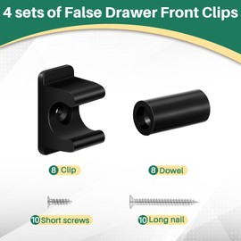 Juexica 8 Pairs False Cabinet Front Clip False Drawer Front Clips Sink Tip out Snap with Screws and Screwdrivers for Hardware Replacements(Black)