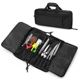 samdew Chef Knife Bag with Lockhole & 17 + 6 Slots, Chef Bag for Knife Storage, Travel Knife Roll for Professional Chefs, Knife Carrying Case Knife Carrier for Kitchen Utensils, Bag Only
