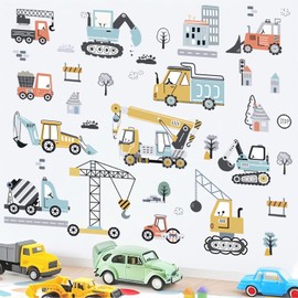 wondever Construction Vehicles Wall Stickers Excavator Tractor Trucks Peel and Stick Wall Art Decals for Baby Nursery Kids Bedroom Toddler Boys Room