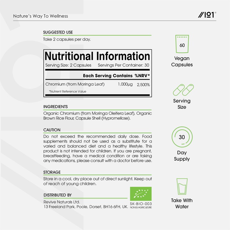 Organic Chromium 1000mcg - from Moringa Leaf – 60 Vegan