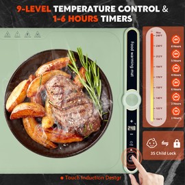 Food Warming Mat - Silicone Electric heating Tray, 9 Adjustable Temperature Timer & Auto Shut-Off, Full Surface Rapid Heating, Portable Warming Mat For Food Ideal for Buffets Party Gatherings (Green)