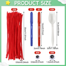 Relaxgiant 50 Set Fork Craft Kit DIY Disposable Creativity Sporks Red Pipe Cleaners Self Adhesive Wiggle Googly Eyes Make Your Own Craft Kit