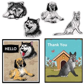 4 Dogs Clear Rubber Stamps for Card Making - German Shepherd, Alaskan Malamute, Puppy Transparent Seal Stamps for Animal DIY Scrapbooking Paper Card Album Crafting Supplies