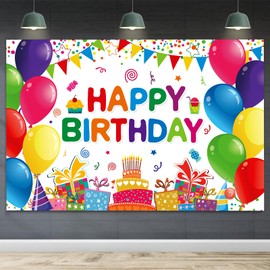 DIZHI Happy Birthday Backdrop Banner Colorful Party Decorations for Kids Boys Girls Balloon Wall Posters and Signs Cake Tablecloth Decor Supplies 7x5ft