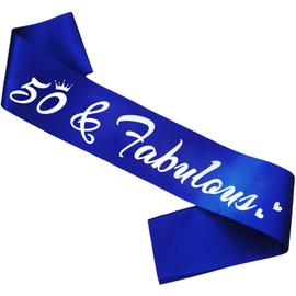 HUBEISIYU 50 Fabulous Birthday Sash, 50th Bday Sash for Women Funny 50th Birthday Party Decorations Suppiles Gift Ideas, Royal Blue+ Silver(50 Fabulous)