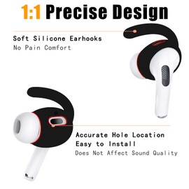Luckvan 4 Pairs Ear Hooks for AirPods Pro 2 with Silicone Storage Pouch Earbuds Cover for AirPods Pro2 Accessory Wing Ear Tips Black