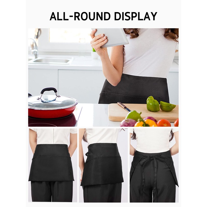Syntus 3 Pack Server Aprons with 3 Pockets, Waterdrop Resistant