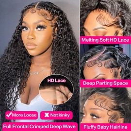 YIJUNDEMA 34Inch 13x6 Deep Wave Lace Front Wigs Human Hair Pre Plucked 13x6 HD Transparent Lace Front Wigs Human Hair 200 Density Glueless Curly Wigs for Women