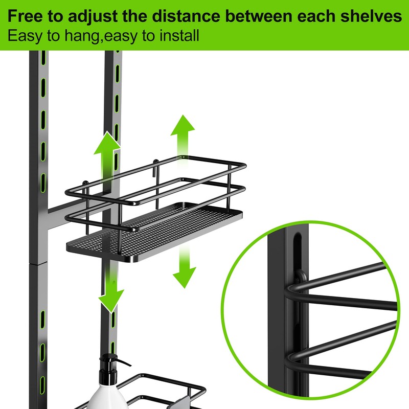 Orimade Adjustable Hanging Over the Shower Door Caddy with Hooks,
