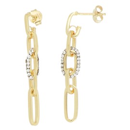 DelPia, Women's Earrings with Chain and Pendant with Luminous Crystals in Gold and Silver 4 cm Yellow Gold Crystal, Yellow Gold, Crystal