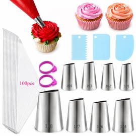 LLMSIX 113Pcs Rose Piping Tips with Pastry Bags & Icing Scrapers Set