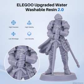 ELEGOO Upgraded Water Washable Resin 2.0, 3D Printer Resin with Low Viscosity and High Precision, 405nm Rapid UV-Curing Photopolymer Resin, 3D Resin for LCD/DLP 3D Printing, Grey 2000G