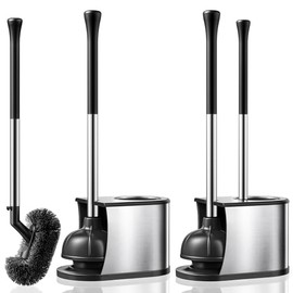 HAMITOR Toilet Plunger and Brush Set with Curved Bristles - 2Pack