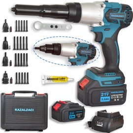 2-in-1 Cordless Electric Rivet Nut Gun For Nutsert(10/24", 1/4", 5/16", 3/8"), Battery Powered Pop Rivet Gun for Blind Rivets(1/8'', 5/32'', 3/16"), Automatic Manual Rivet, Memory Mode, 5.0Ah Battery