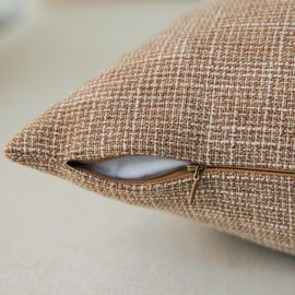 Kevin Textile Textural Faux Linen Throw Cushion Pillow Covers Shams for Couch, Invisible Zipper, 45x45CM(Set of 2, Natural Linen)