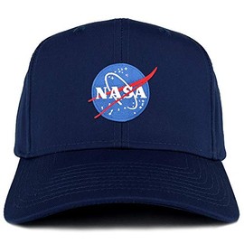 Armycrew XXL Oversize Small NASA Insignia Logo Iron On Patch Solid Baseball Cap - Navy