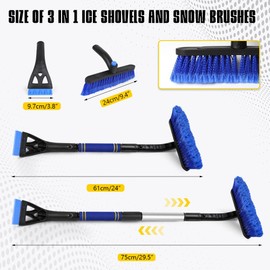 Hbxdeco 32" Extendable Snow Brush with Ice Scrapers for Car Windshield, 2 in 1 Car Snow Scraper with Ergonomic Foam Grip, Auto Window Snow Scraper and Brush, Winter Car Accessories (Blue)
