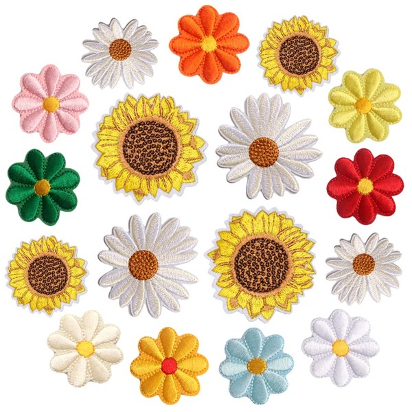 17pcs Daisy Flower Iron/Sew on Patch, Sunflower Embroidered Appliques Patches for DIY Clothes Backpacks Hats Jeans Jackets