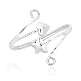 AeraVida Star Heart Wrap Swirl Wire Sterling Silver Adjustable Ring-Toe Rings-Pinky Rings | Cute Celestial Silver Ring for Women | Adjustable Silver Ring Anniversary Jewelry Gift for Daughter