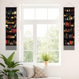 SUPERDANT Magic Bookshelf Tapestry Bookshelf Skull Wall Blanket Pack of 2 Tapestries Books Long Tapestry Walls Hanging with Tassel for Bedroom Living Room Porch Home Decor 130x33cm
