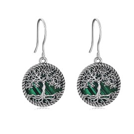 ONEFINITY Tree of Life Earrings Sterling Silver Malachite Tree of Life Dangle Drop Earrings Tree of Life Jewelry for Women Gifts