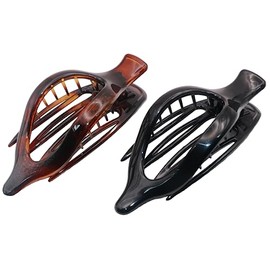 Parcelona French 2 Pieces Wide Beak Celluloid Tortoise Shell and Black Side Slide In Jaw Hair Claw Clip Clamp Clutcher