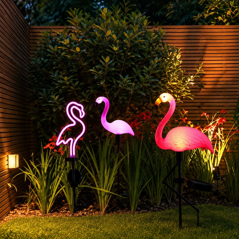 Solar Flamingo Garden Stake Lights for Outdoor Decor – 3