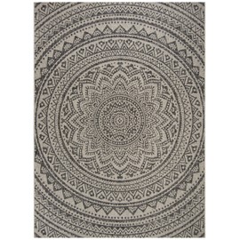SAFAVIEH Courtyard Collection 9' Square Light Grey/Black CY8734 Indoor/ Outdoor Waterproof Easy Cleaning Patio Backyard Mudroom Area Rug