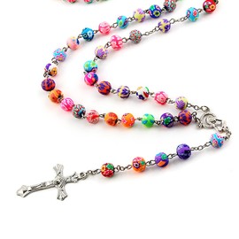 YEYULIN Polymer Clay Bead Rosary Long Necklace Alloy Cross Virgin Christian Catholic Jewelry Rosary Alone for Women