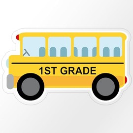 CafePress 1ST Grade School Bus Medium Die Cut Sticker, 5.75" x 5.75" Clear