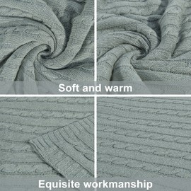 NTBAY 100% Pure Cotton Oversize (60x80) Cable Knit Throw Blanket, Super Soft Warm Knitted Throw Blanket for Bed, Sofa, Chair, Couch - Extra Cozy, Machine Washable, Comfortable Home Decor, Light Grey