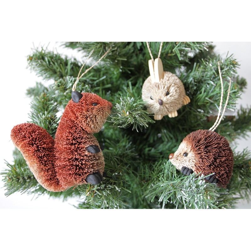 Woodland Animals cone cone/wood bristle Christmas Decoration set of 3