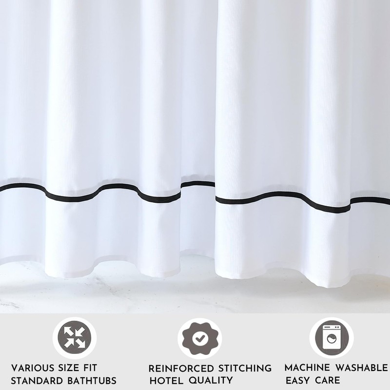 youngseahome White Shower Curtain with Black Border, Modern Chic Faux