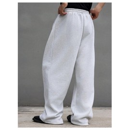 SHENHE Men's Baggy Pants Wide Leg Drawstring Waist Loose Sweatpants with Pockets Misty Grey Small