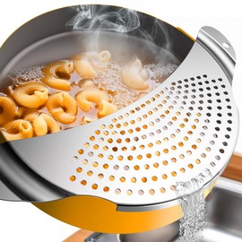 4happy Pasta Strainer - Straining Aid and Strainer for Pasta, Potatoes, Vegetables, Flat and Sturdy Pasta Strainer Stainless Steel, Straining Aid for Pots and Pans up to Diameter 26 cm