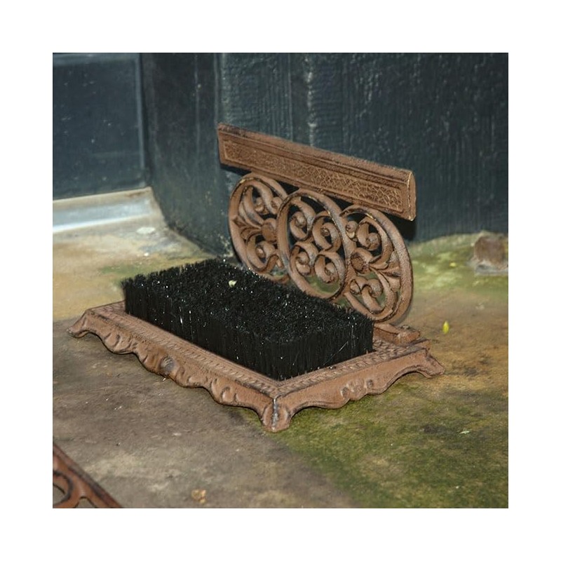 Cast Iron Scrollwork Boot Scrapers with Brushes, Set of 2