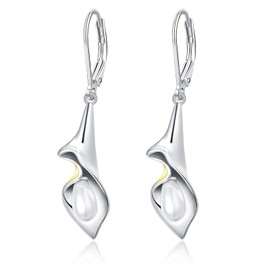 Calla Lily Dangle Earrings Lily Flower Drop Dangle Elegant Earring for Women Ladies Handmade 925 Sterling Silver with Pearl Luxury Jewellery for Christmas Thanksgiving Birthday Mother's Day, Sterling