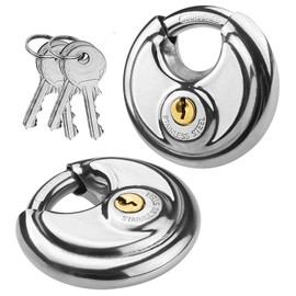 ABuff Disc Keyed Padlock 2 Pack Round Padlock Stainless Steel Disc Padlock 2-3/4 inches Heavy Duty Disc Lock with Key for Storage Unit, Garages, Fence and Sheds