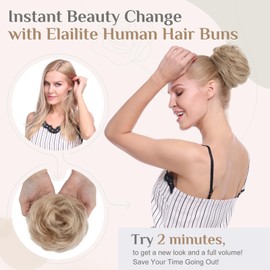 Elailite Hair Pieces For Women Real Hair Messy Bun Human Hair Remy Hair Covered Scrunchies Donuts Updo Chignon - #4R/613R Medium Brown Mix Bleach Blonde