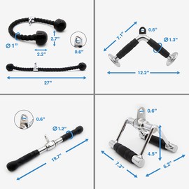 RitFit Cable Machine Attachments for Gym, LAT Pulldown Accessories with Multi-Option: V Bar, Tricep Rope, Double D Handle, Rotating Straight Bar, for Weight Fitness