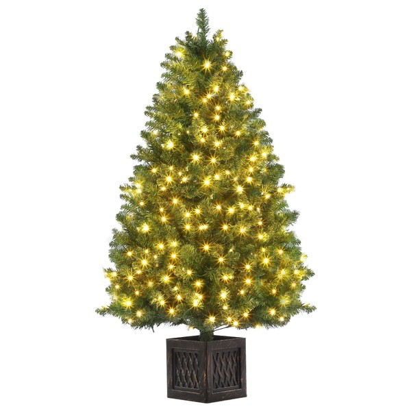 4.5ft Artificial Christmas Tree Prelit with Realistic Branch Tips,Snow-Flocked &