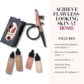 Luminess Air Icon Makeup Airbrush System and 4-Piece Foundation Starter Kit, Tan Coverage - Quick, Easy & Long Lasting Application - Includes Silk 4-In-1 Foundation, Highlighter & Blush