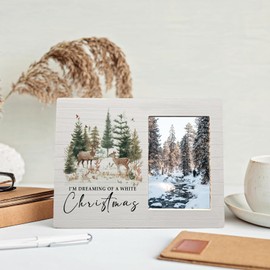 MAQIKA I'm Dreaming of A White Christmas Picture Frames, Christmas Frame, White Christmas Photo Frame, Christmas Winter Gifts for Women Men, Elk Winter Christmas Wood Photo Frame for 4x6 Photos