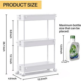 SPACEKEEPER Slim Rolling Storage Cart, 3 Tier Bathroom Storage Organizer Laundry Room Utility Cart Mobile Shelving Unit, Multi-Purpose for Kitchen Office Bathroom Laundry Narrow Places, White
