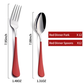 Onlycooker 24piece Red Forks and Spoons Silverware Set,Red Handle Silverware Forks and Spoons 18/0 Stainless Steel Flatware Bulk Forksand Spoons Dessert Forks and Table Spoon Set of 24 Dishwasher Safe