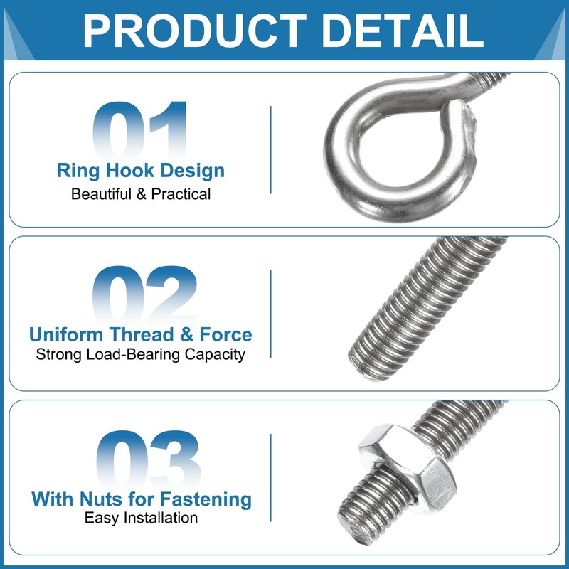 sourcing map 5 Pack Eye Bolts, M5 x 25mm 304
