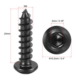 sourcing map Hex Socket Self Tapping Screws, M6 x 25mm Carbon Steel Wood Screw 50pcs